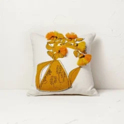 Floral Watering Pitcher Square Throw Pillow With Tassels - Opalhouse™ Designed With Jungalow™ -Furniture Store GUEST 295bbf4a 7932 4570 9c93 22f266108cb5