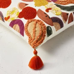 18"x18" Square Cotton Embroidered Harvest Accent Pillow White/Red/Mustard - Opalhouse™ Designed With Jungalow™ -Furniture Store GUEST 2a242e61 0c06 4d42 a26e 193797b3c7b4