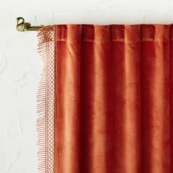 1pc Light Filtering Velvet Macrame Trim Window Curtain Panel Burnt Orange - Opalhouse™ Designed With Jungalow™ -Furniture Store GUEST 9bfd56a0 ad5c 4df0 98b1 851ec6623ce3